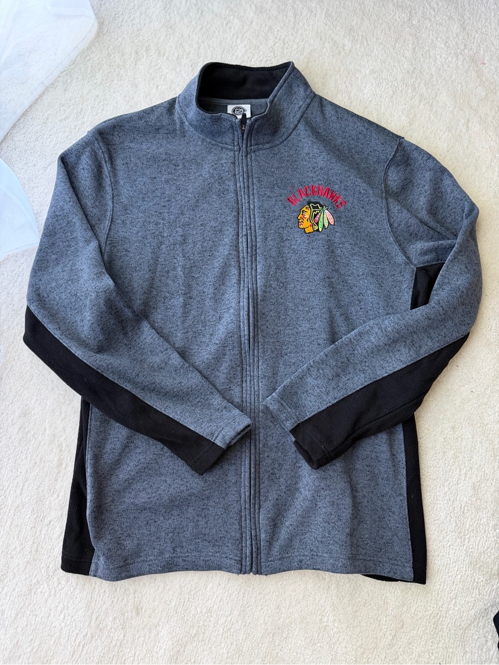 NHL Black Hawks Gray Full-Zip Fleece Sweatshirt Jacket